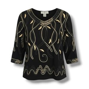 Once 1 Again womens petite 3/4 sleeves VNeck  embroidered blouse​